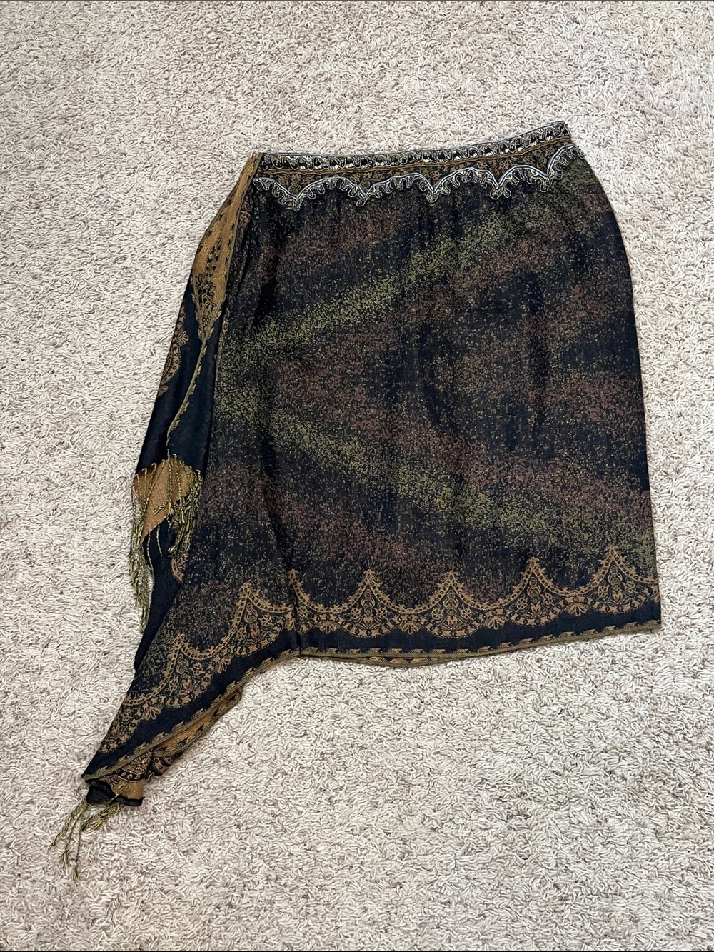 Vintage Alberto Makali Black & Brown Beaded & Fringed Scarf Skirt Women’s 14 - Picture 8 of 12